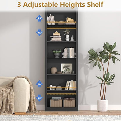 75" Tall Bookshelf & Bookcase Set of 2, 6-Tier Adjustable Storage Shelves, Book Shelf with Anti-Tipping Device, Floor Standing Modern Display Rack for Living Room, Bedroom, Office, Black