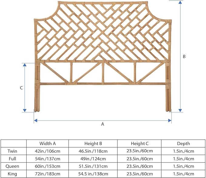 Kouboo Rattan Chippendale Headboard, Full Size, Natural