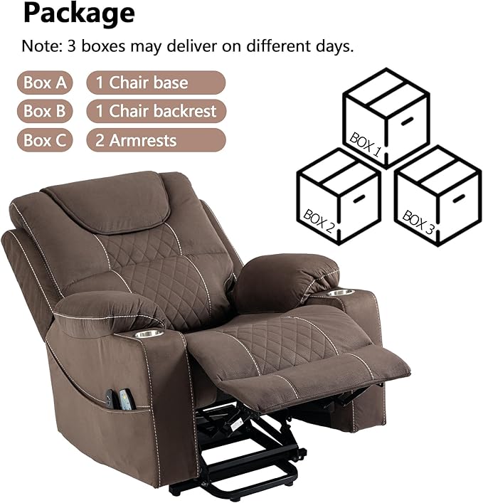 Large Power Lift Recliner Chair Sofa with Massage and Heat for Big and Tall Elderly,Infinite Positions,Single Motor,Cup Holders,and USB Ports,Velvet Home Theater Seat