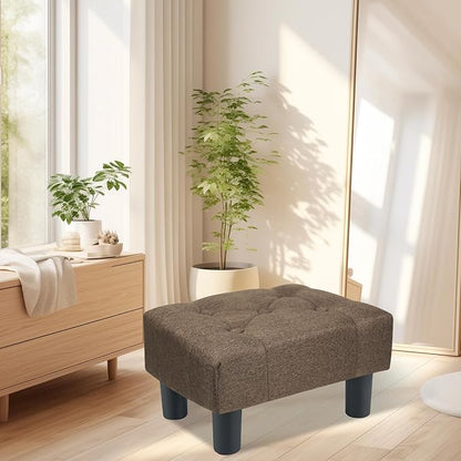 Poofzy Small Foot Stool Ottoman, Linen Ottoman Foot Rest with Legs, Rectangle Foot Rest for Couch, Footstools and Ottomans Small for Living Room and Entryway (Brown)