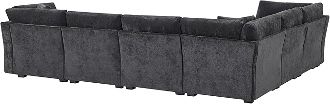Christopher Knight Home Zery 7-Piece U-Shape Lounge Sofa Couch with Ottomans, Modern Modular Sectional Sofa Set with Pillow Back for Living Room, Chenille Upholstered Cloud Couch with Deep Seat,Black