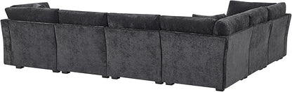 Christopher Knight Home Zery 7-Piece U-Shape Lounge Sofa Couch with Ottomans, Modern Modular Sectional Sofa Set with Pillow Back for Living Room, Chenille Upholstered Cloud Couch with Deep Seat,Black