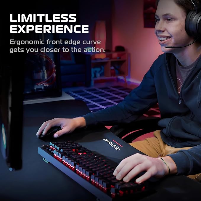 Respawn 1063 Gaming Desk with Cable Management - 63 Inch Ergonomic Full Computer Desk Mouse Pad, Sturdy Home Office Workstations, Laptop PC Console Gamer Table, Wooden Study Table for Bedroom - Black