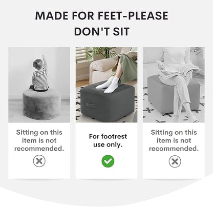 MeMoreCool Square Stuffed Pouf Ottoman Foot Rest, Corduroy Floor Pouf Foot Stool with Foam Chunk Filling, Soft Stuffed Ottoman Footrest for Living Room, Light Grey