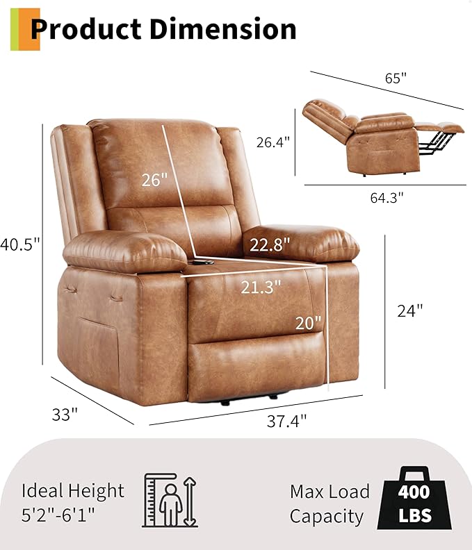 GarveeHome Power Lift Recliner Chair - Heat and Massage, Faux PU Electric Lift Recliner for Elderly & Mobility Impaired, Adjustable Back and Legs, Heavy Duty Lift Chair for Seniors