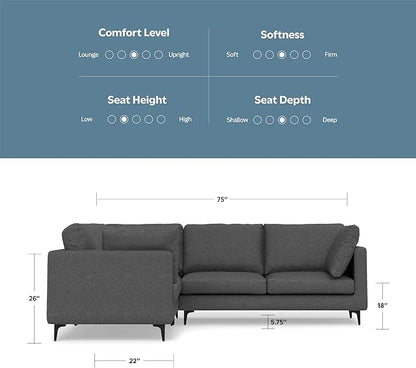 SIMPLIHOME Ava Corner Sectional Sofa in 100% Recycled Polyester Tightly Woven Performance Fabric, Pebble Grey, 102-inches Wide, Handcrafted Mid-Century Modern Style L-Shaped Couch for Living Room