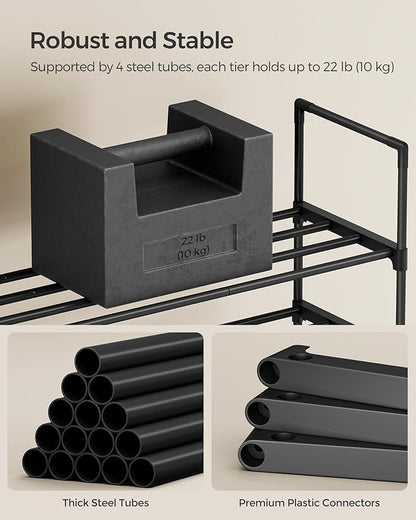 SONGMICS Shoe Rack, 2-Tier Shoe Organizer, Metal Storage Shelf, Upright or Upside Down, for 15-18 Pairs, Stackable, for Entryway, 11.8 x 46.1 x 13.4 Inches, Black ULSA032B01