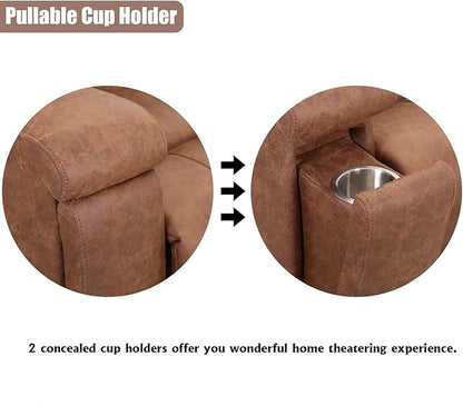 CANMOV Leather Recliner Chair Set of 2, Classic and Traditional Manual Recliner Chair with Overstuffed Arms and Back, Manual Single Sofa with Concealed Cup Holders,Brown