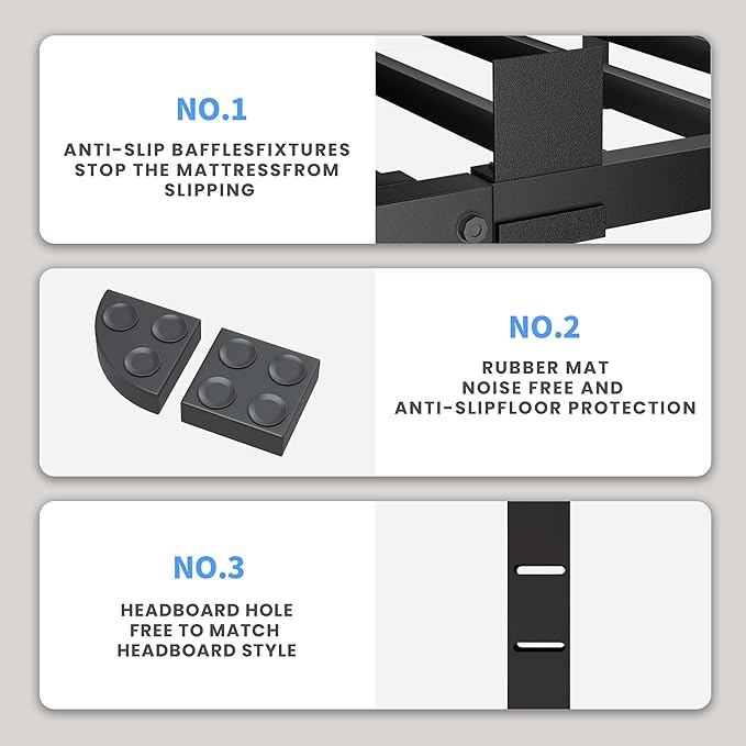 20 Inch Queen Bed Frame, 3500Lbs Heavy Duty Metal Platform with Round Corner Legs Mattress Slide Stopper, Steel Slat Support No Box Spring Needed, Noise Free, Non-Slip, Easy Assembly