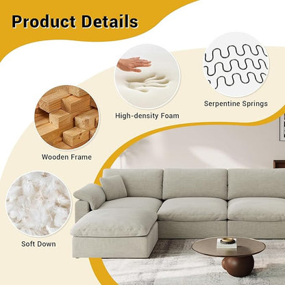 Cloud Modular Couch for Living Room,7 Seater U Shape Linen Blend Sofas,Modern Deep Seat Cloud Sofas,Convertible Comfort Down Filled Sectional Couches,Removable Washable Cushion Covers,Light Biege
