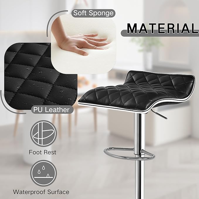 VECELO Bar Stools Set of 4, Adjustable Bar Stools, Bar Height Stools for Kitchen Counter