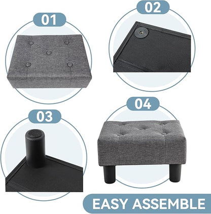 Poofzy Small Foot Stool Ottoman, Linen Ottoman Foot Rest with Legs, Rectangle Foot Rest for Couch, Footstools and Ottomans Small for Living Room and Entryway (Gray)