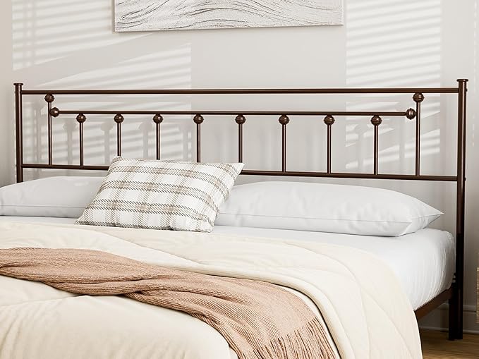 Metal California King Size Headboard - Adjustable Height - Victorian Farmhouse Style, Easy Assembly, Attach Frame, Steel Cal King Headboard Only for Bedroom, Brown
