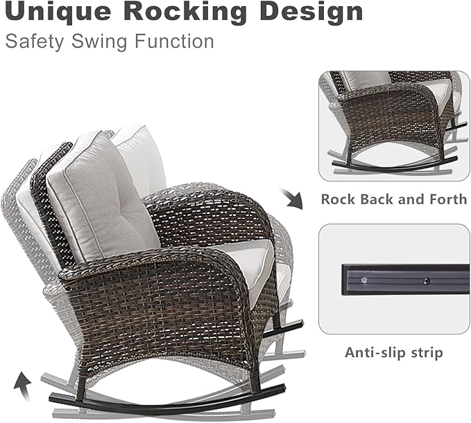 HUMMUH 5-Piece Patio Furniture Set with Fire Pit,Wicker Outdoor Rocking Chairs Patio Sofa for Backyard,Poolside,Deck