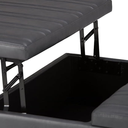 SIMPLIHOME Ellis 36 inch Wide Contemporary Square Coffee Table Storage Ottoman in Stone Grey Vegan Faux Leather, Assembled, For the Living Room and Bedroom