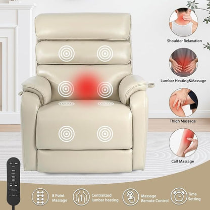 EONIX Large Lay Flat Power Lift Recliner Chair for Elderly, Oversized Electric Lift Chairs, 400lbs Heavy Duty Power Recliner with Heat and Massage, SLRY022063, Cream White