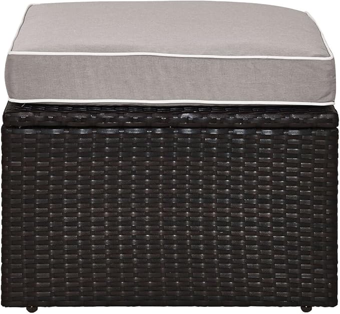 Crosley Furniture Palm Harbor Wicker Outdoor Ottoman Foot Rest for Patio, Deck, Porch, Brown with Gray Cushions