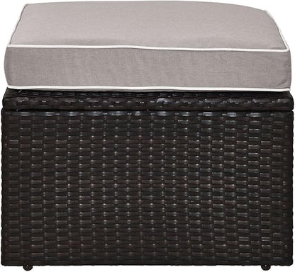 Crosley Furniture Palm Harbor Wicker Outdoor Ottoman Foot Rest for Patio, Deck, Porch, Brown with Gray Cushions