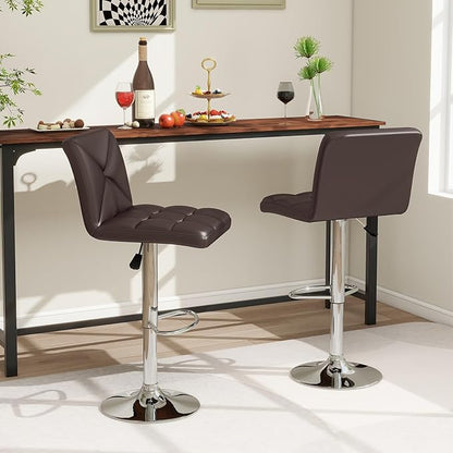 COSTWAY Bar Stools Set of 2, Modern PU Leather Swivel Bar Chairs, Height Adjustable Upholstered Barstools with Premium Gas Rod, Sturdy Footrest, Round Base, for Kitchen, Dining Room, Office,Brown