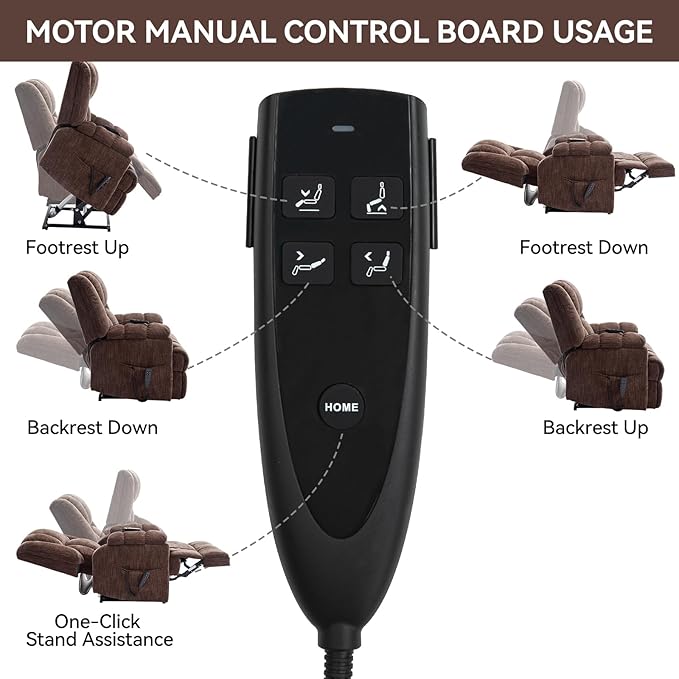 Power Lift Recliner Chair for Elderly, Oversized Chenille Electric Recliners Chairs for Living Room, Dual Motor 180° Lay Flat Recliner Big Sofa with Massage and Heating, Heavy-Duty, Brown