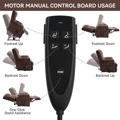 Power Lift Recliner Chair for Elderly, Oversized Chenille Electric Recliners Chairs for Living Room, Dual Motor 180° Lay Flat Recliner Big Sofa with Massage and Heating, Heavy-Duty, Brown