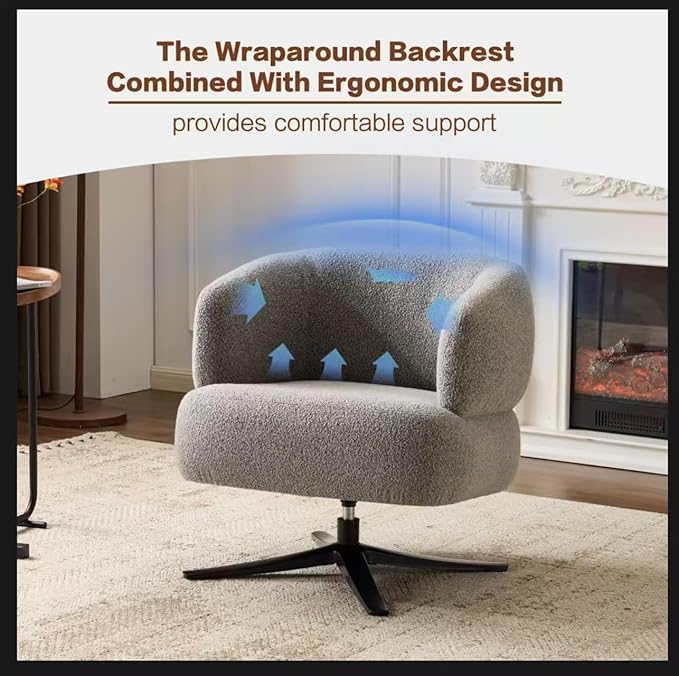 Pro 360° Swivel Accent Chair, Cuddle-Style Lounge Chair with Ergonomic Wrap-Around Backrest, 500LBS Capacity Grey Linen Fabric Rotatable Sofa Chair for Living Room, Balcony, Study