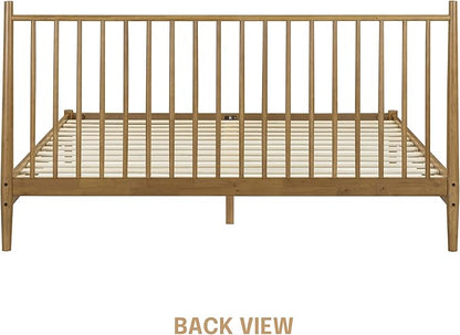 NTC Inno Wooden Bed Frame with Headboard, Solid Oak and Rubber Wood Foundation with Silent Slats and Wood Central Supports, 1000 Lb Capacity, Effortless Assembly, King - Teak Look
