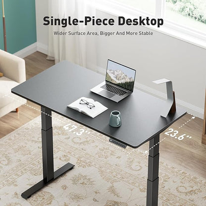 3 Stages Dual Motor Electric Standing Desk with One Piece Desktop, 48 x 24 Inch Adjustable Height Sit to Stand Up Desk for Home Office, Work & Study, White Frame & Black Desktop (2 Packages)