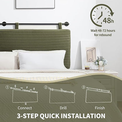 UEV Queen Headboard Only, Wall Mounted Hanging Upholstered Bed Head Board, Modern Vertical Channel Design of Fine Flannel, Elegant Green Fluted Headboard for Bedroom (Green, Queen Size)