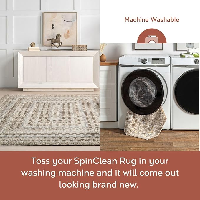 nuLOOM Carley Geometric 3'3" x 5' Machine Washable Accent Rug for Living Room Bedroom Dining Room Entryway Kitchen, Beige/Ivory