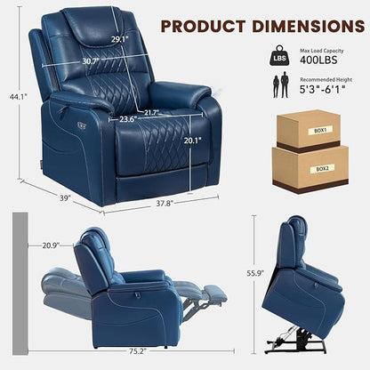 EONIX Triple Motor Lay Flat Power Lift Recliner Chair for Elderly with Massage, 400lbs Electirc Lift Chair for Living Room, Independent Adjustable Backrest Headrest, Entended Footrest, Navy Blue