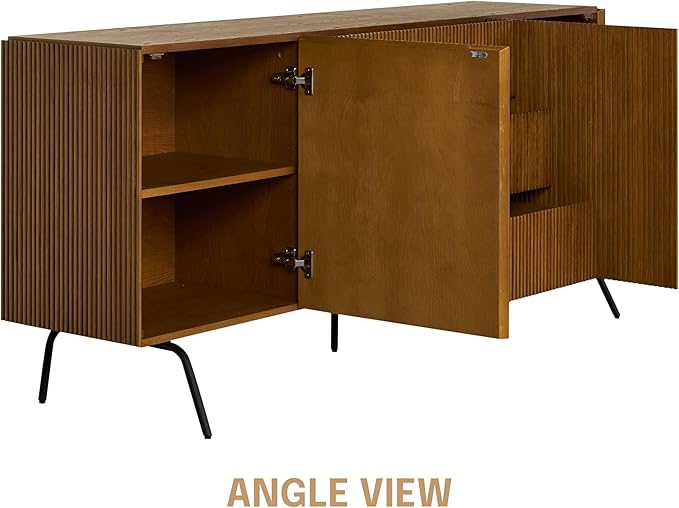 NTC Veil Large Sideboard with 2 Doors and 3 Drawers, Buffet Cabinet with Vertical Groove Design and Metal Legs, Storage Cabinet for Living Room, and Entryway, Effortless Assembly - Rustic Oak