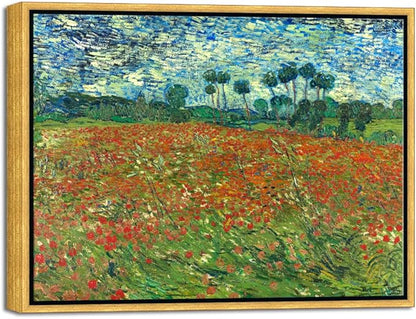 Wieco Art Framed Art Poppy Field June 1890 Canvas Print of Vincent Van Gogh Oil Paintings Reproduction Abstract Wall Art for Home Decorations Bronze Gold Frame