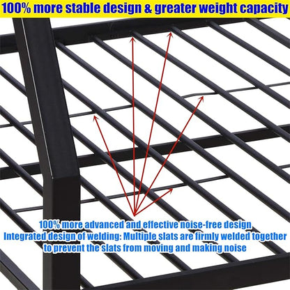 Latest Upgrade & Stronger Steel Queen Over Queen Bunk Bed, Heavy Duty Thickened More Rust-Proof Metal Bunk Queen Bed with Enhanced Legs & Slats (Easier Assembly)