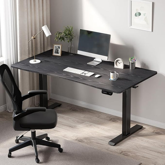Veken 55 x 28 Inch Electric Standing Desk with Adjustable Height, Sit to Stand Computer Table for Study, Work or Gaming, Home Office Desk Black