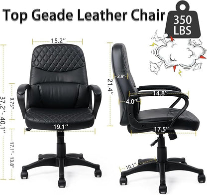 CLATINA Office Chair - Mid Back Leather Computer Desk Chair with Wheels, Ergonomic Executive Swivel Chair with Lumbar Support, Armrest for Home Office Black, 2 Pack