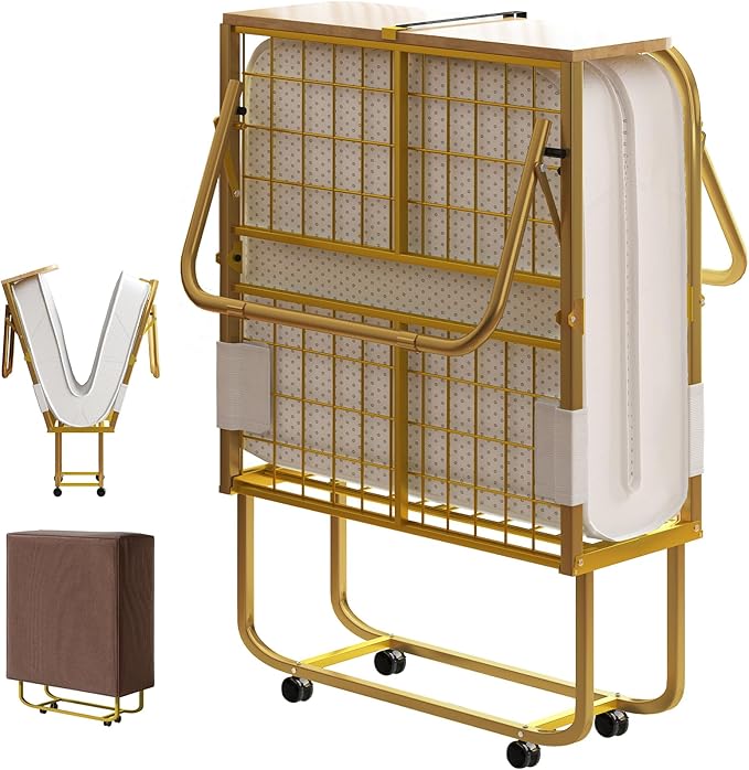 Mjkone Folding Bed with 5" Memory Foam Mattress & Upgraded 75x31 Frame Single Portable Guest Bed, Space-Saving Design, Lockable Wheels for Easy Moving, Quick Assembly & Compact Storage