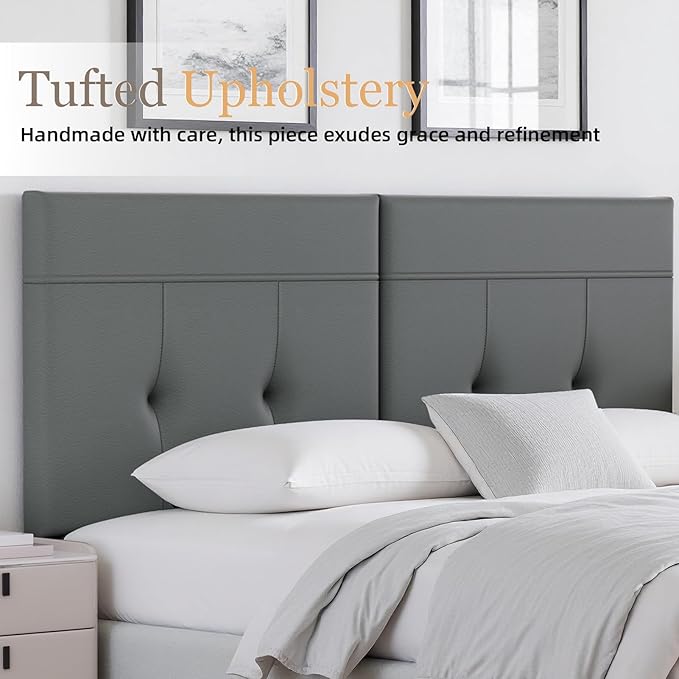 Upholstered King Size Headboard, Headboard King with Sturdy Metal Legs, Tufted Upholstery Design Bed Headboards with Adjustable Width & Height (Grey)