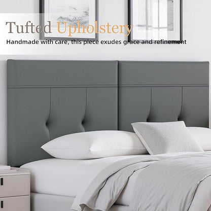 Headboard Queen Size Upholstered Faux Leather, Queen Headboard with Sturdy Metal Legs, Tufted Upholstery Design Headboards with Adjustable Width & Height (Grey)