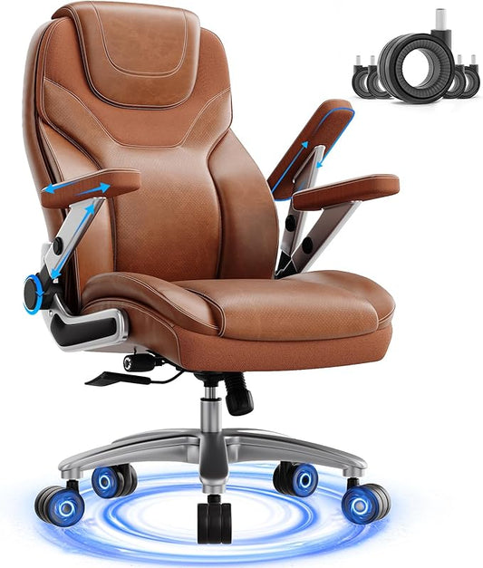 Big and Tall Office Chair with 5D Arms, 600lbs Fabric & PU Leather Heavy Duty Desk Chair, Adjustable Lumbar Support & Height, Tilt Function, High Back Ergonomic Executive Computer Chair