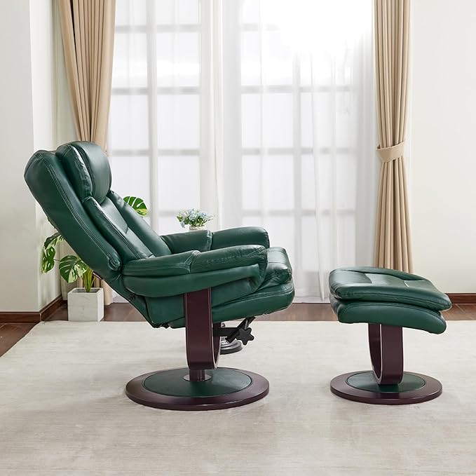 MCombo Oversized Swivel Recliner Chair with Ottoman, Adjustable Backrest, 360° Wood Base, High Seat, Faux Leather Lounge Chair for Tall Users in Living Room, Bedroom, or Office 4651 (Green)
