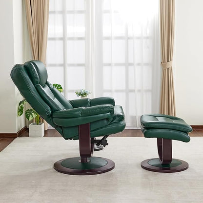 MCombo Oversized Swivel Recliner Chair with Ottoman, Adjustable Backrest, 360° Wood Base, High Seat, Faux Leather Lounge Chair for Tall Users in Living Room, Bedroom, or Office 4651 (Green)