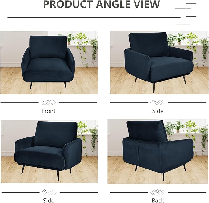 Oversized Accent Chair for Living Room Chairs Reading Arm Chair Comfy Modern Single Sofa Side Chairs with Metal Legs & Soft Cushion for Bedroom, Waiting Room (Velvet Navy Blue, Set of 1)