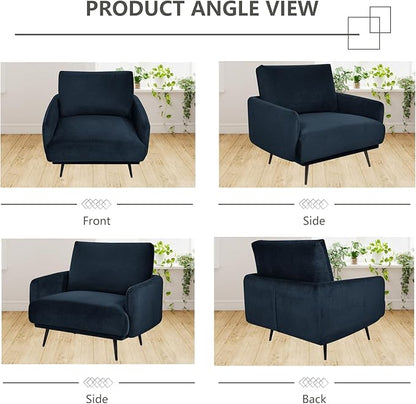 Oversized Accent Chair for Living Room Chairs Reading Arm Chair Comfy Modern Single Sofa Side Chairs with Metal Legs & Soft Cushion for Bedroom, Waiting Room (Velvet Navy Blue, Set of 1)