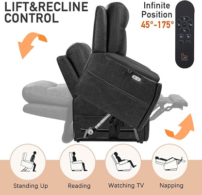 EONIX Triple Motor Lay Flat Power Lift Recliner Chair for Elderly, 400lbs Electirc Lift Chair for Living Room, Independent Adjustable Lumbar, Extended Footrest, Hidden Cup Holders, Charcoal Black