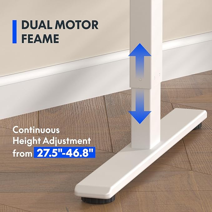 FLEXISPOT E3 Dual Motor Electric Standing Desk 48x30 Inch Whole-Piece Board Height Adjustable Electric Sit Stand Desk (White Frame + Black Desktop, 2 Packages)