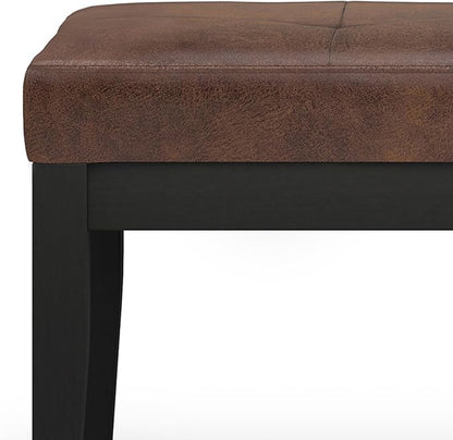SIMPLIHOME Lacey 41 inch Wide Contemporary Rectangle Tufted Ottoman Bench in Distressed Chestnut Brown Vegan Faux Leather, Assembled, For the Living Room and Bedroom