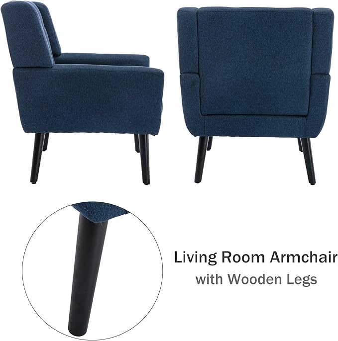 Dolonm Midcentury Modern Accent Chair with Arms, Upholstered Fabric Reading Side Chair Tufted Back Decorative Wingback Chair for Living Room Bedroom (Blue)