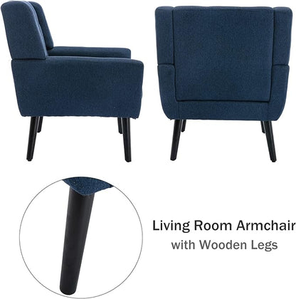 Dolonm Midcentury Modern Accent Chair with Arms, Upholstered Fabric Reading Side Chair Tufted Back Decorative Wingback Chair for Living Room Bedroom (Blue)