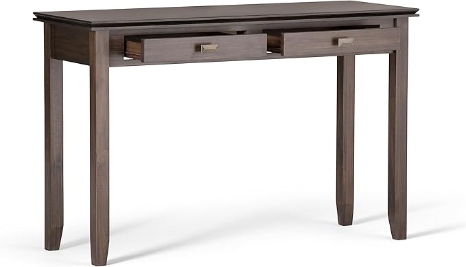 SIMPLIHOME Artisan Console Table - 46 Inch Wide Solid Wood Sofa Table in Natural Aged Brown, Transitional Storage Table for Entryway or Living Room with 2 Drawers and Clean Angle-Edged Top